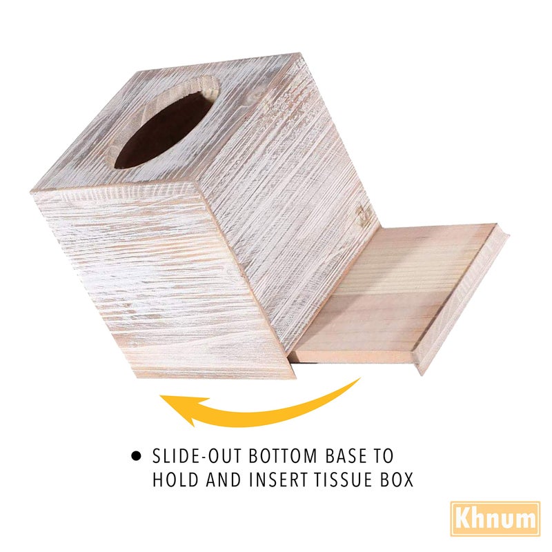Khnum White Barnwood Tissue Box Cover: 2 Pack Tissue Box Holder Includes Slide-Out Bottom Panel, Stylish Tissue Box Cover Square Perfect for Farmhouse Bathroom Decor - Image 5